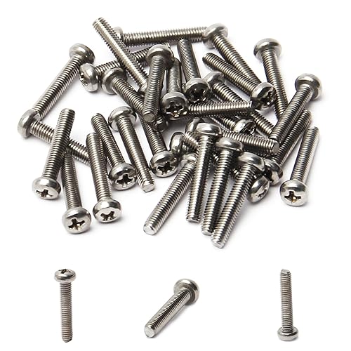 Miniatura 212 de MroMax 30 tornillos de máquina Phillips de cabeza plana M2 x 0.197 in, acero inoxidable 304 18-8, rosca completa, tornillos de cabeza cruzada gris