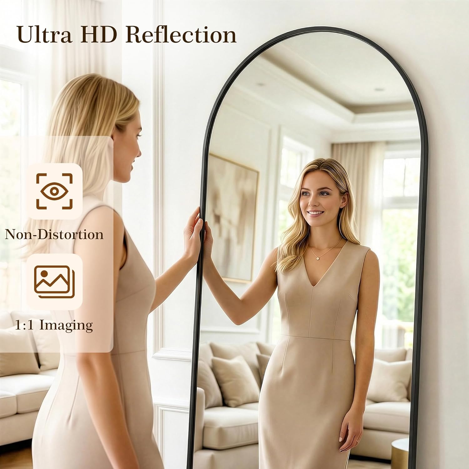 58"x18" Arched Full Length Mirror with Stand, Free Standing Leaning Wall Mounted Aluminum Alloy Frame Mirror for Bedroom Living Room Cloakroom, Black