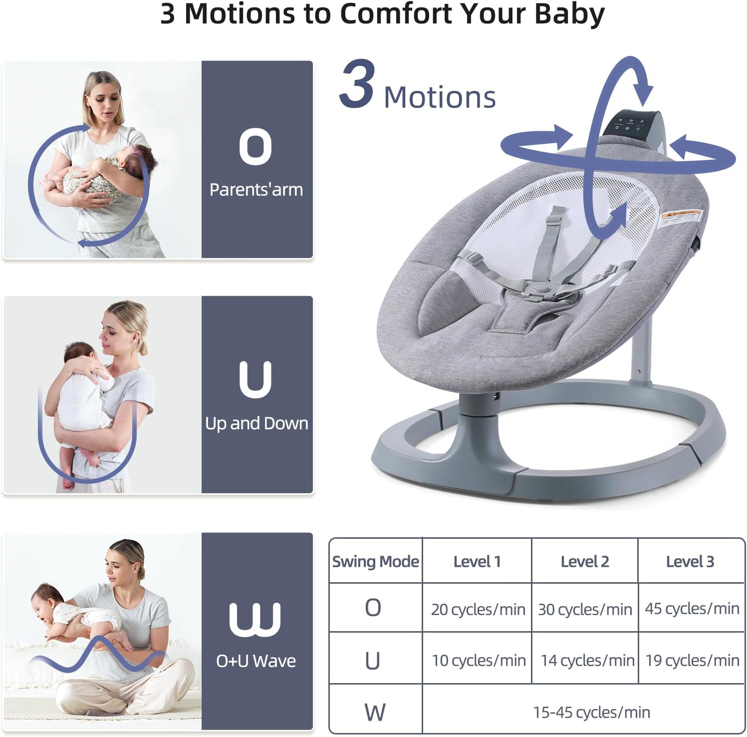 VaVaSoo 2-in-1 Electric Baby Swing, Dual-Arm Support for Enhanced Stability, 3 Swing Motions & 8 Soothing Sounds, Baby Swing with Remote,2 Adjustable Heights, Light Grey