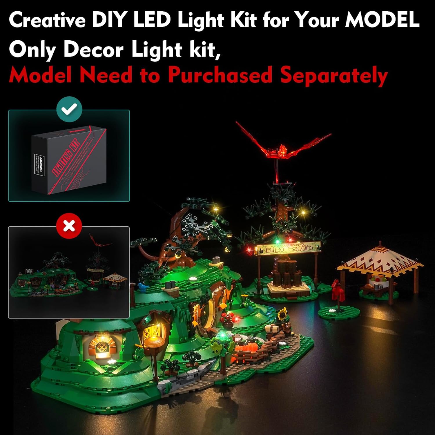 Light kit Compatible with Lego 10354 The Shire - No Model Only Light, LED Lighting Accessories Compatible with Lego 10354 for Adults (Standard Version)