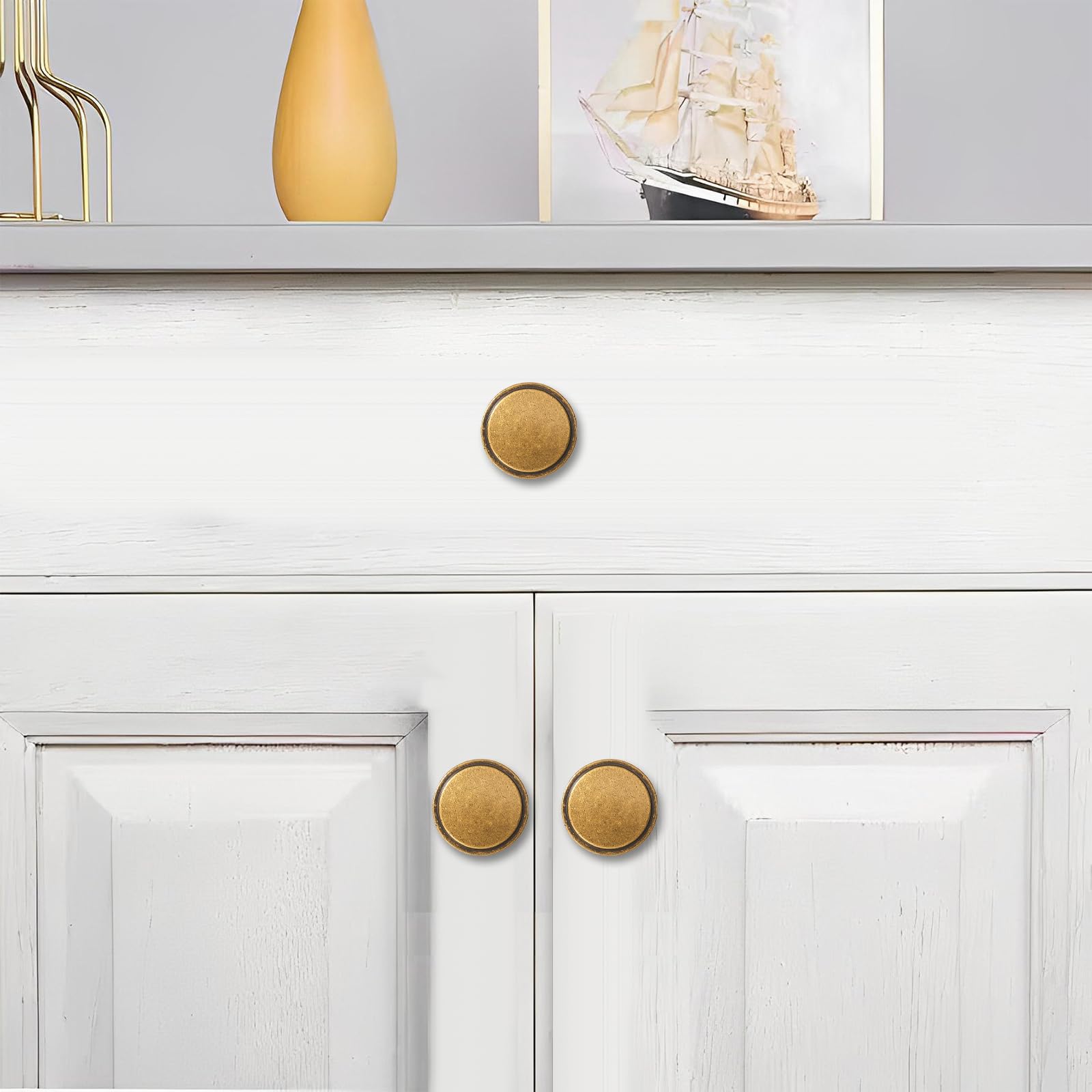 KHTUMEWARE-BINLI Round Knob, Antique Brass, 1-1/4 in (32 mm), 2-Pack in Antique Brass — KHTUMEWARE