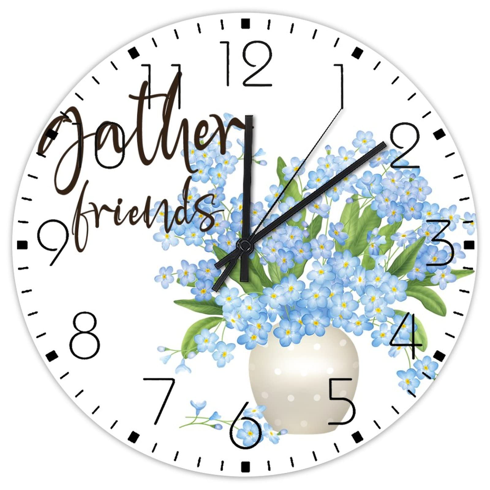 Horloge murale silencieuse en bois de 38 cm avec aquarelle florale moderne pour atelier