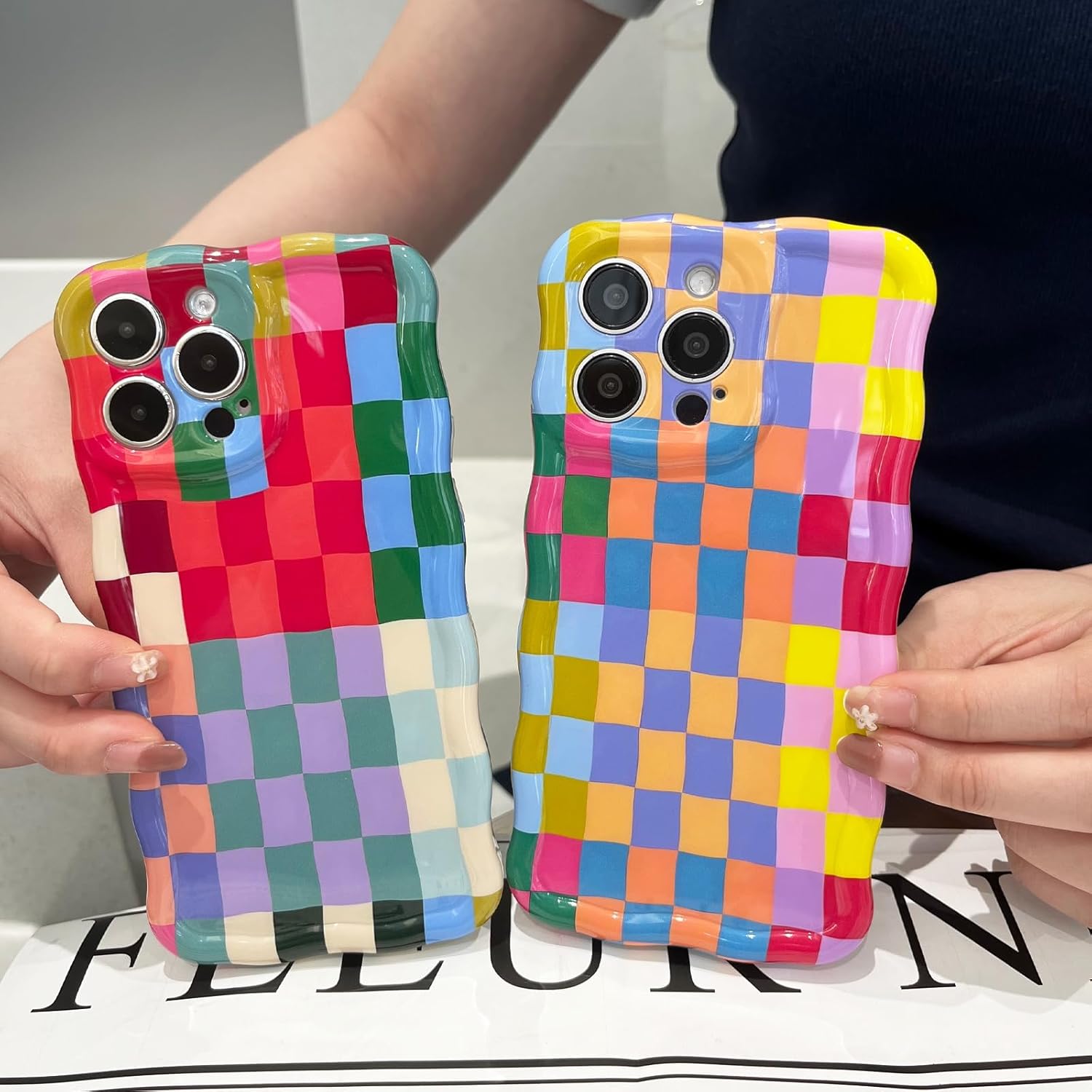 Compatible with iPhone 14 Case, Cute Wave Curly Colorful Checkerboard Plaid Phone Case for Women/Men, Soft TPU Shockproof Protection Case Designed for iPhone 14 (Colorful 1) - Image 3