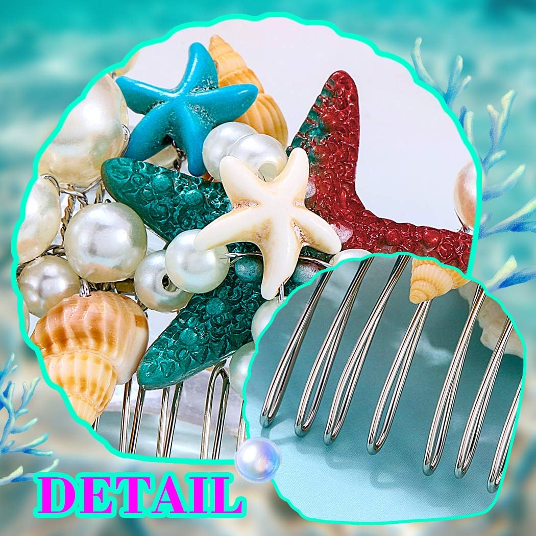 JAKAWIN Starfish Hair Comb Pearl Mermaid Headpiece Beach Hair Accessories for Women - Image 6