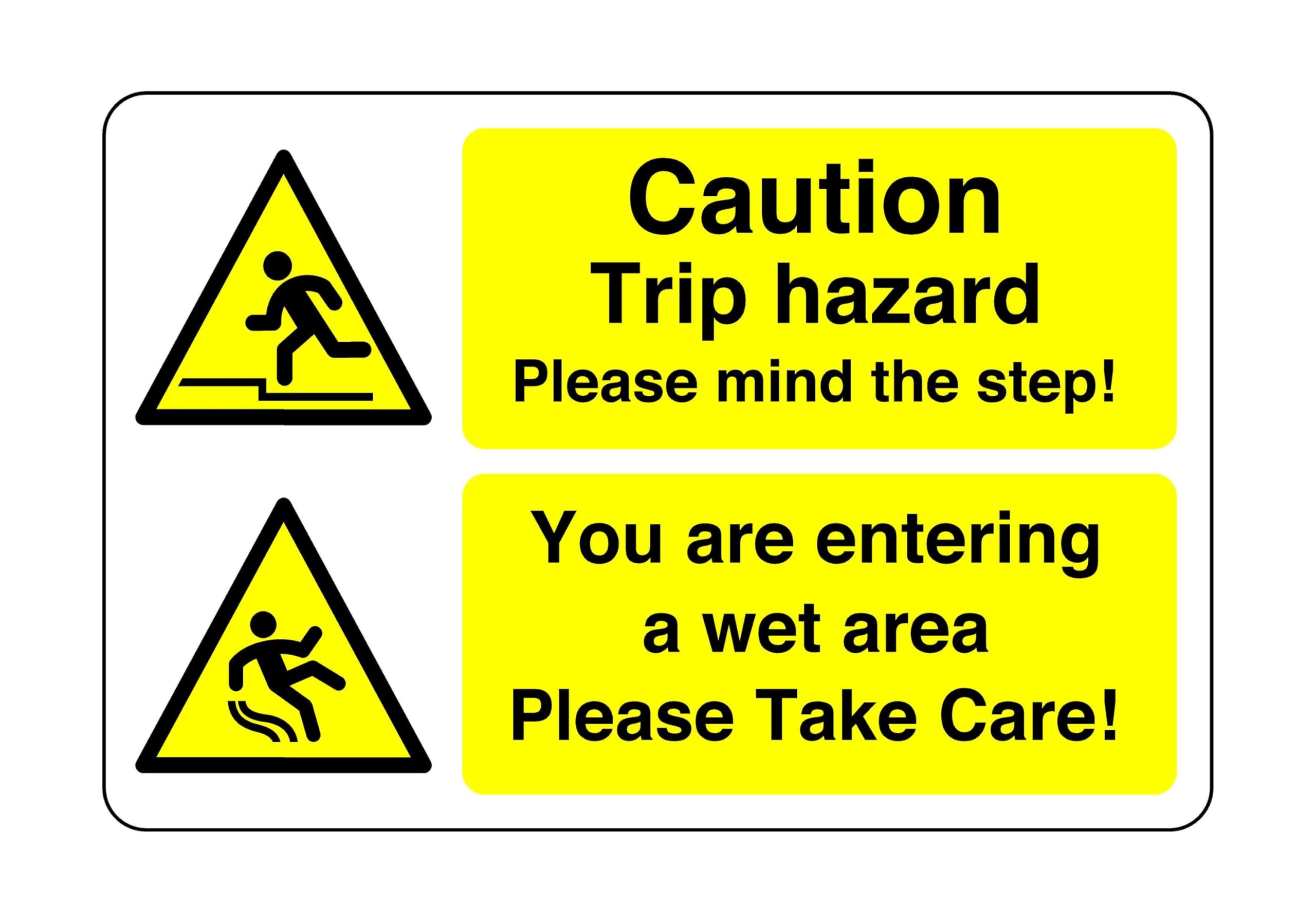 Safety First Display Ltd Yellow/Black Caution Trip Hazard Please Mind The Step Sign - High Tack Self-Adhesive Sticker (400Mm X 300Mm) Viewing Distance Within 14M.