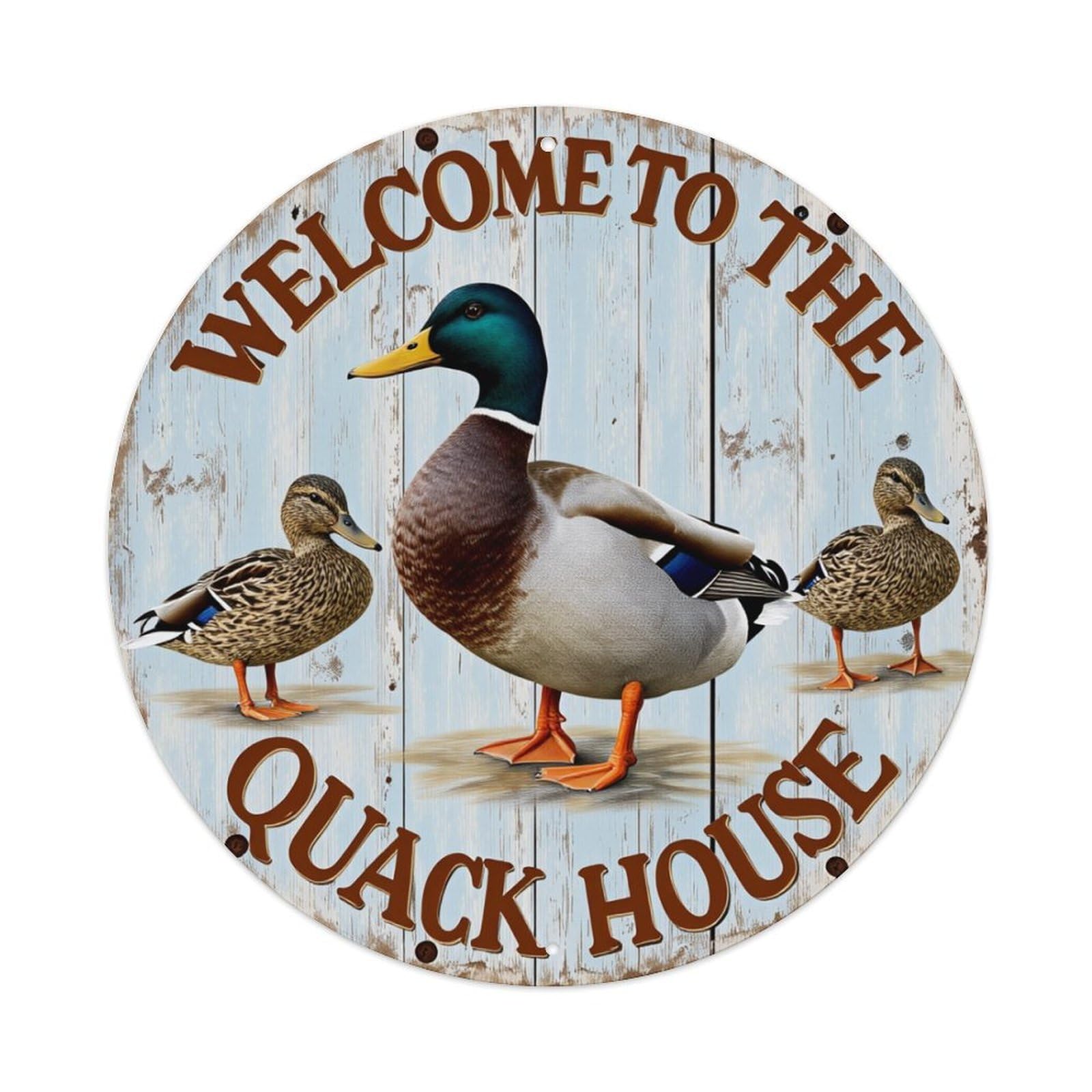 Duck Sign Welcome Quack House Round Tin Sign Retro Metal Sign for Cafe Bar Pub Home Game Room Gym Club Wall Decoration Vintage Metal Poster 8x8 Inch