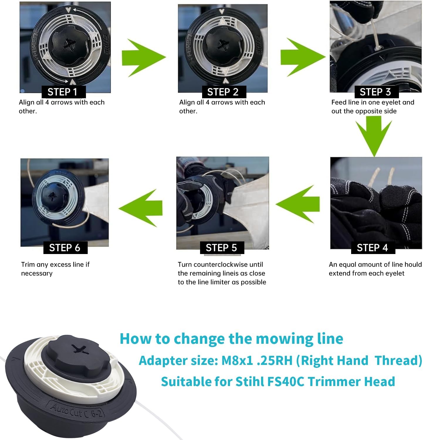 (5pack) C6-2 String Trimmer Head for Stihl FS38 FS40 FS40C FS45 FS46 FS50 FS50C FSA60R FSA86R FSE60 FSE71 FSE81