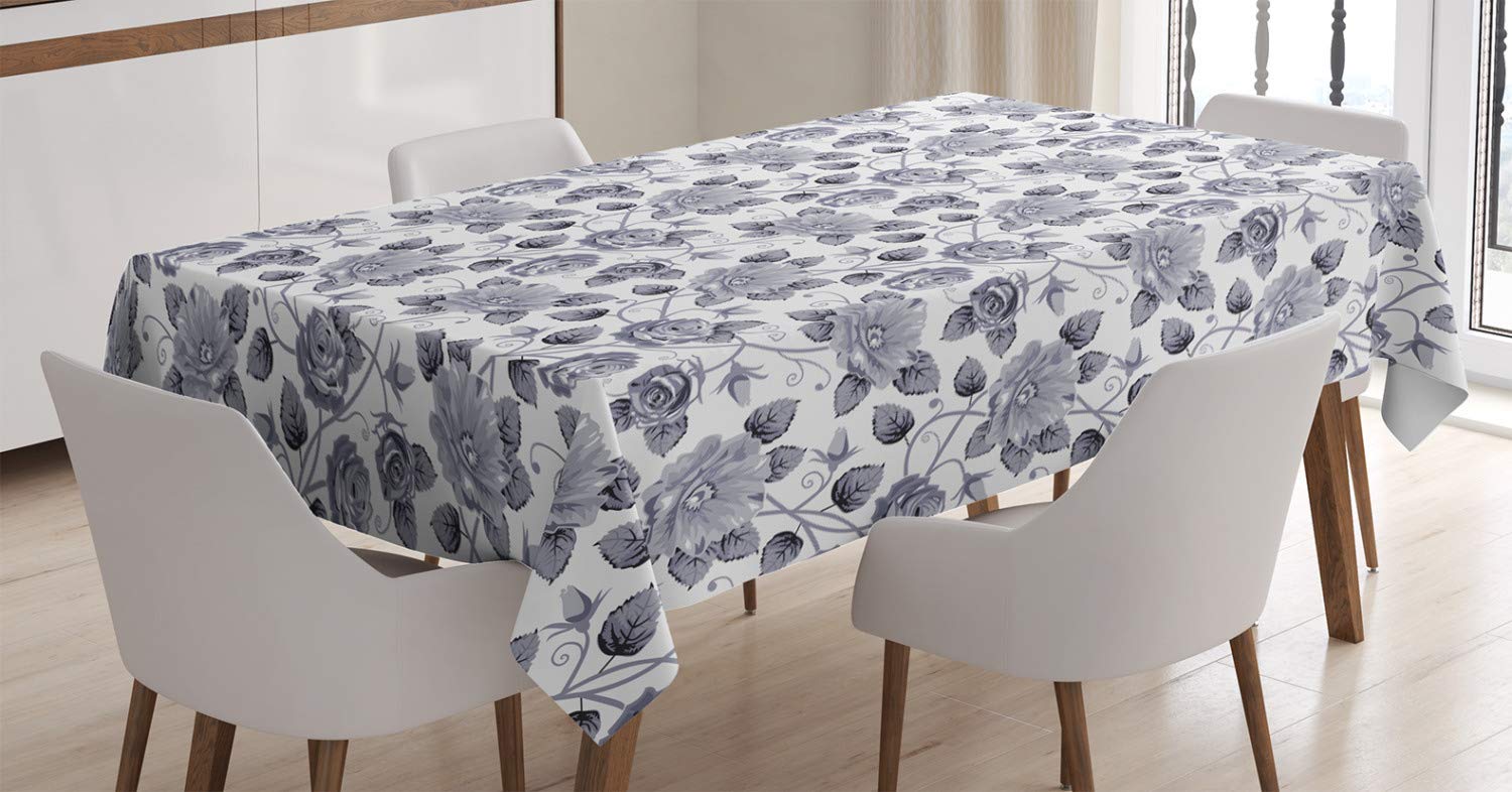 ABAKUHAUS Gris Mantele, Arte Floral de Las Rosas de la Vendimia, Fácil de Limpiar Colores Firmes y Durables Lavable Personalizado, 140 x 200 cm, Gris Blanco