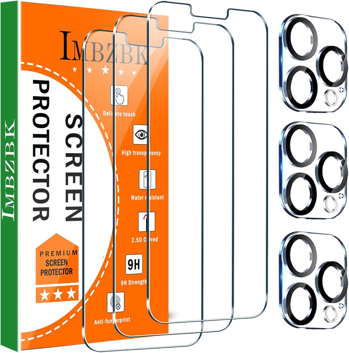 IMBZBK 3 Pack Screen Protector for iPhone 13 Pro Max with 3 Pack Camera Lens Protector Tempered Glass Accessories Protector de Pantalla