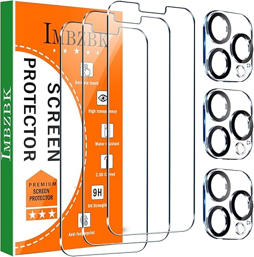 IMBZBK Paquete de 3 protectores de pantalla para iPhone 13 Pro Max con 3 protectores de lente de cámara de vidrio templado Accesorios Protector de