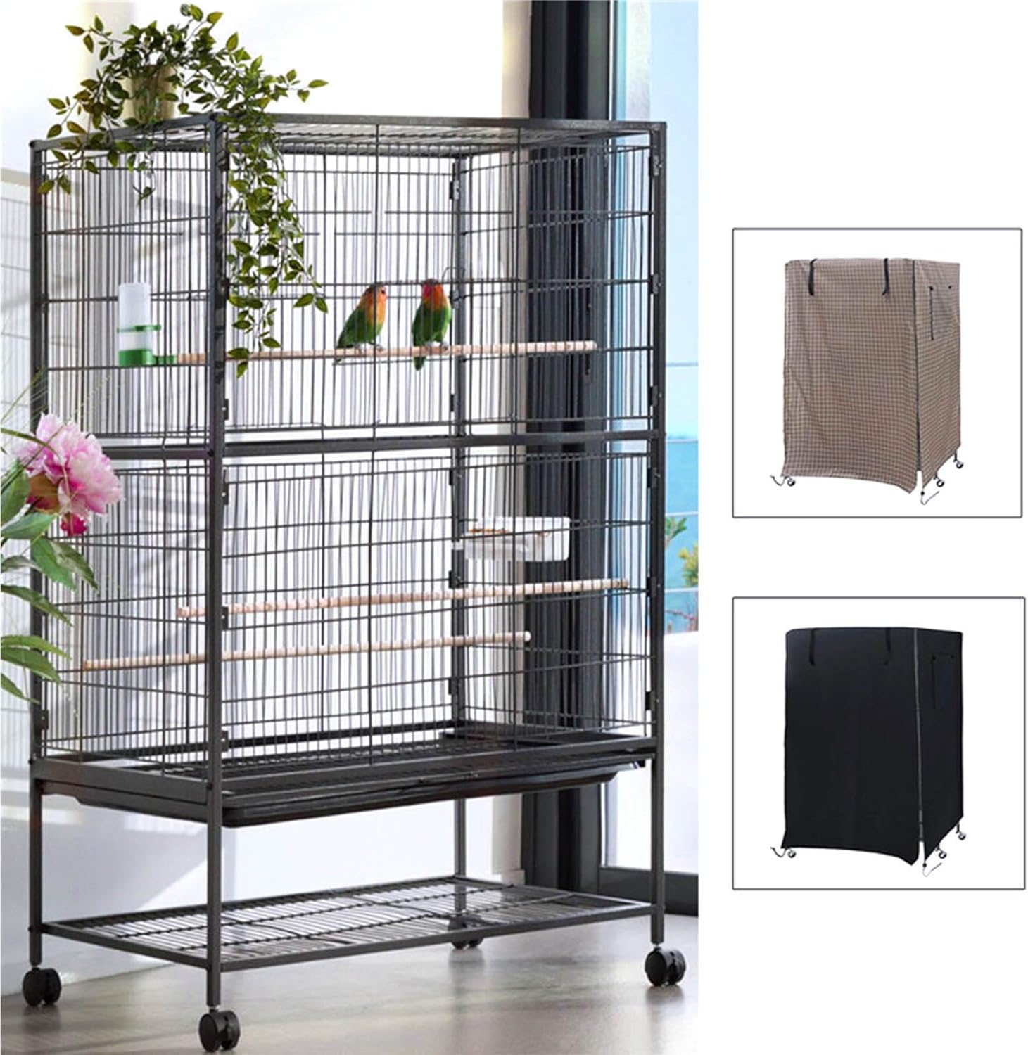 Large Bird Cage Cover, 51" H X 38" L X 23" W Heavy Duty 210D Oxford Cloth Parrot Cage Cover,Washable Good Night Birdcage Cover,Pet Cockatiel Cage Dust Cover Protector Shield