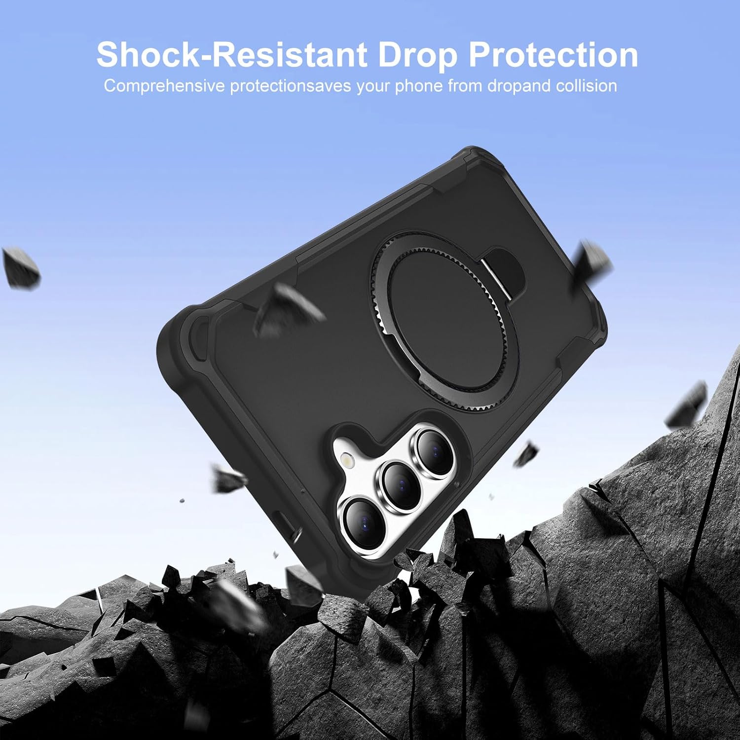 Compatible with Samsung Galaxy S24 Case & Samsung Galaxy S25 Case with Invisible Magnetic Ring Stand [Compatible with Magnetic] [Military Drop Protection] Shockproof 6.2 Inch, Black