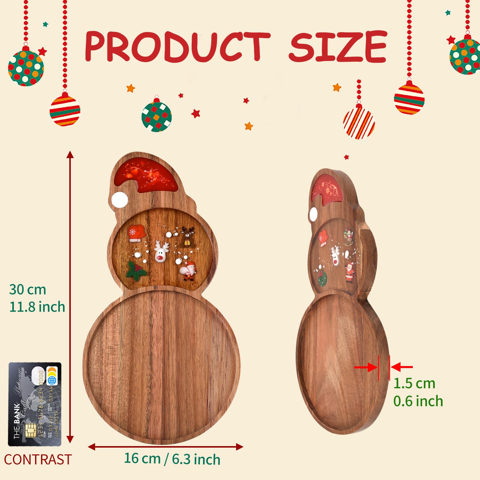 Guowall Wooden Christmas Serving Tray, Acacia Wood and Epoxy Resin Design, Christmas Themed Serving Board (Snowman) - Image 3