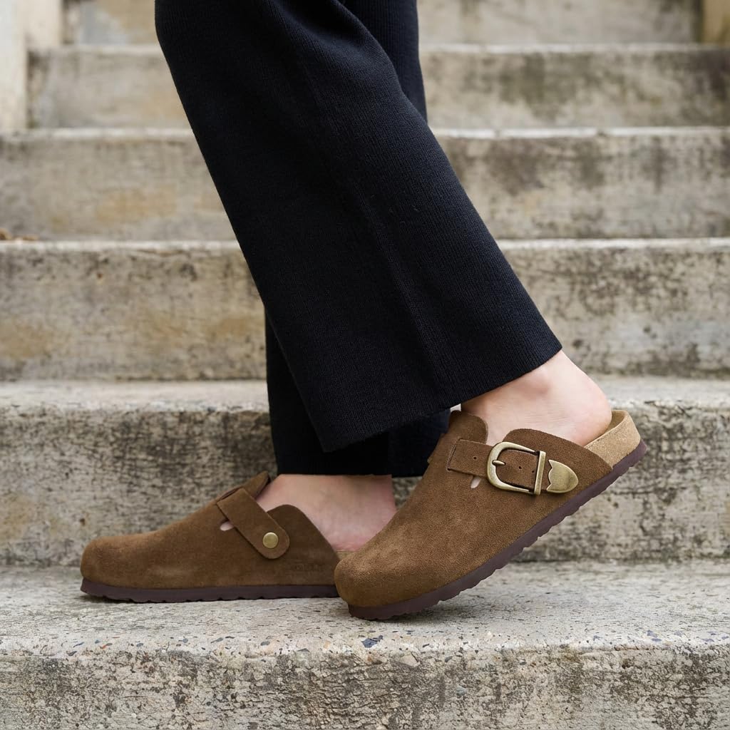 CUSHIONAIRE Hamlet Genuine Leather Suede Clogs for Women, Slip On Shoes with Detailed Metal Buckle Strap and Memory Foam Footbed - Image 7