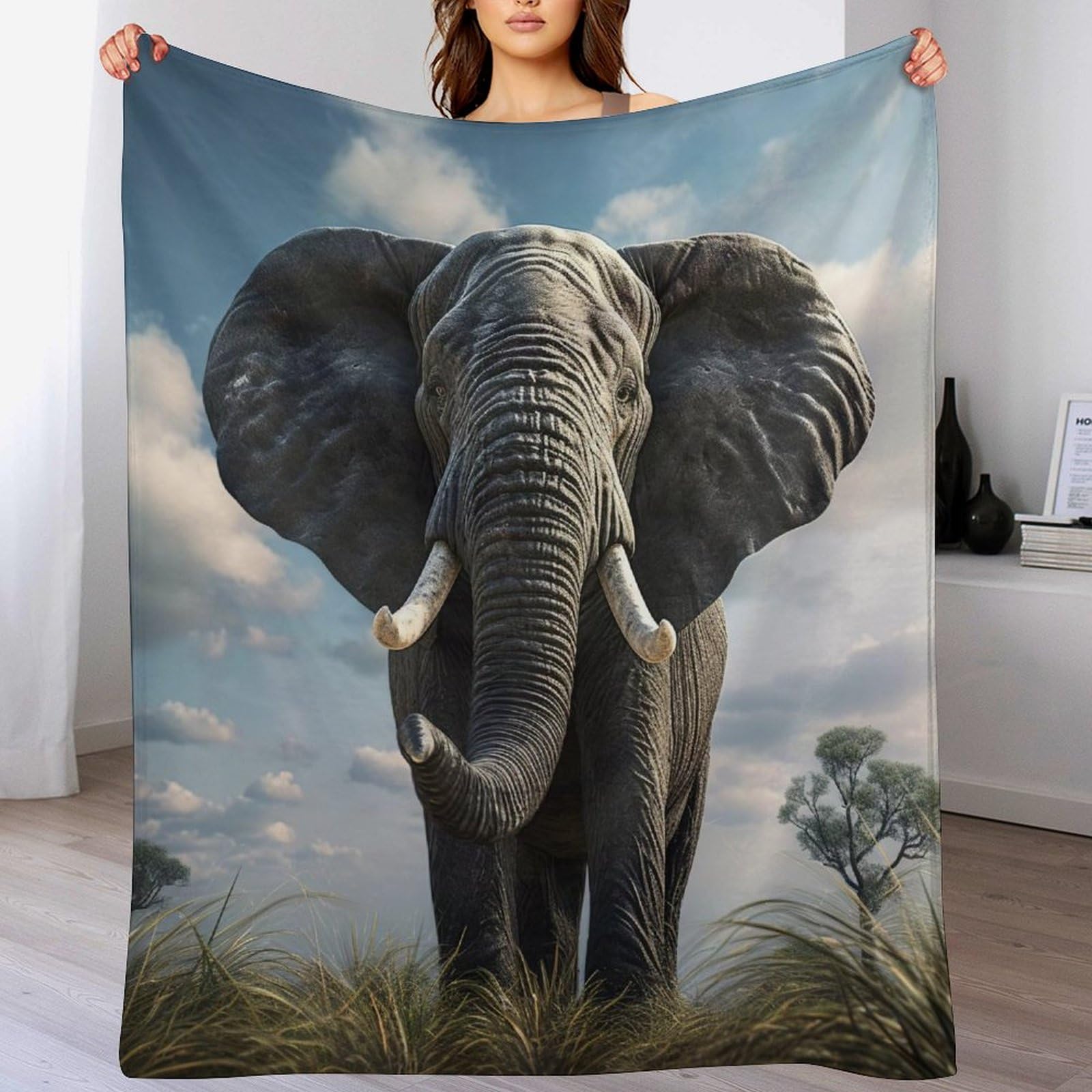 Couverture canapé éléphant en flanelle douce et chaude de 130x150cm pour maison
