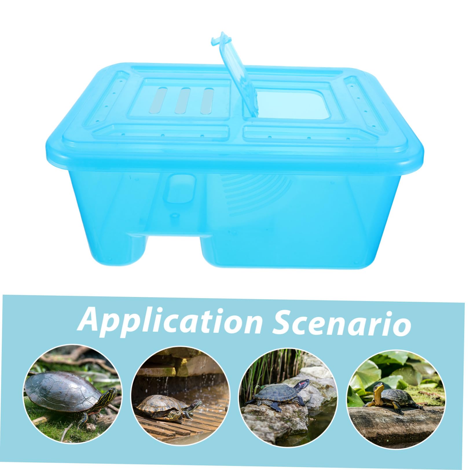 GALPADA Habitat per Tartarughe con Coperchio Piccolo Acquario per Tartarughe in Plastica con Piattaforma Rimovibile per Rettili Base Anti-ribaltamento e Zona Umida e Asciutta