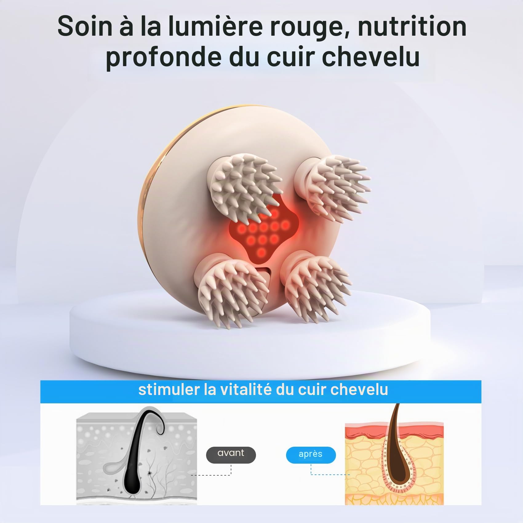 arboleaf masseur de tête électrique, masseur de cuir chevelu IPX7 imperméable à l’eau avec 8 têtes de massage et 3 modes de massage, masseur de tête pratique pour la relaxation (Golden)