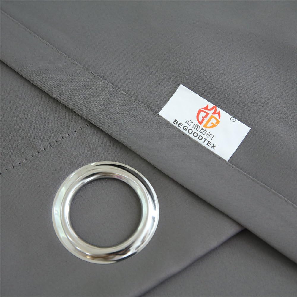 BEGOODTEX Inherent Flame Fire Retardant Blackout Curtains, Grey, 52W by 95L inch, 1 Panel for Meeting Room Kitchen