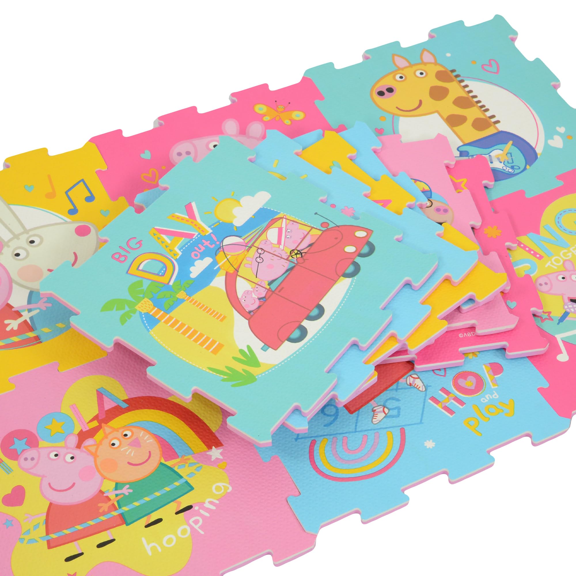 Peppa Pig Schaumstoff-Spielmatten | Weiche Baby Kleinkind Bodenmatte Fliesen für Laufstall, Bauchzeit | 10 mm dick ineinandergreifende 12-teilige Matte für Kinder