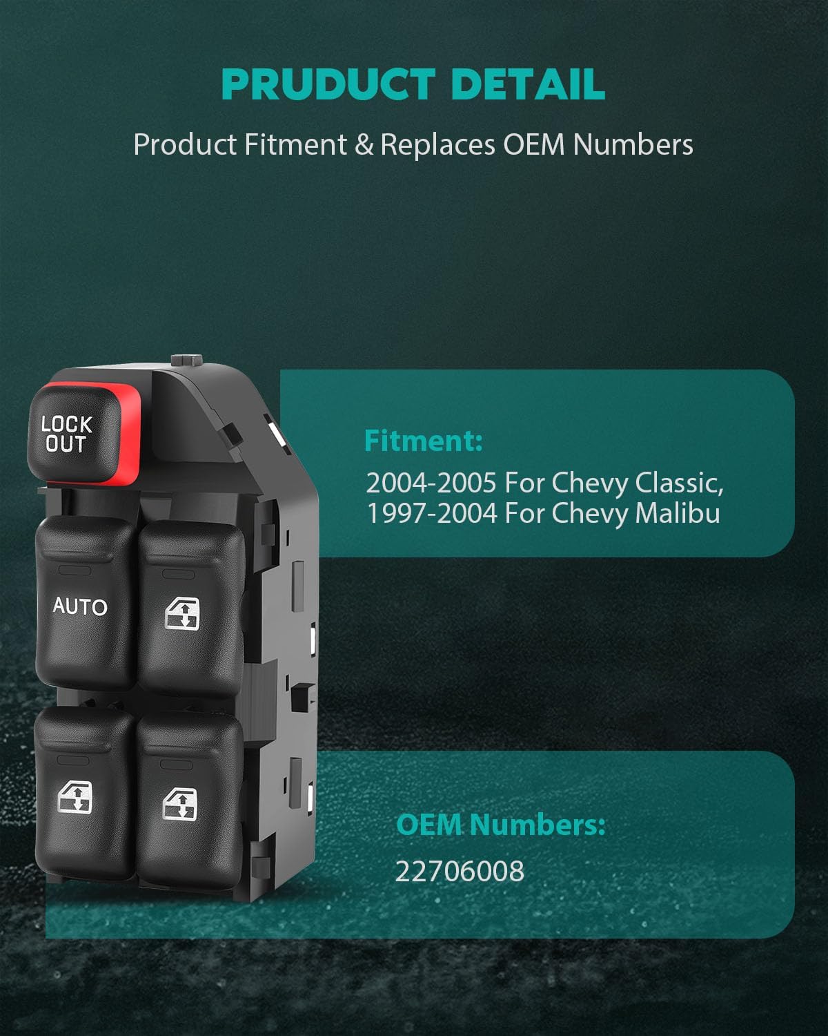 SCITOO Power Master Window Switch Front Left Driver Side 2004-2005 For Chevy Classic, 1997-2004 For Chevy Malibu, 2004 For Chevy Malibu Maxx, 1997-1999 For Olds Cutlass Window Lift Switch 22706008