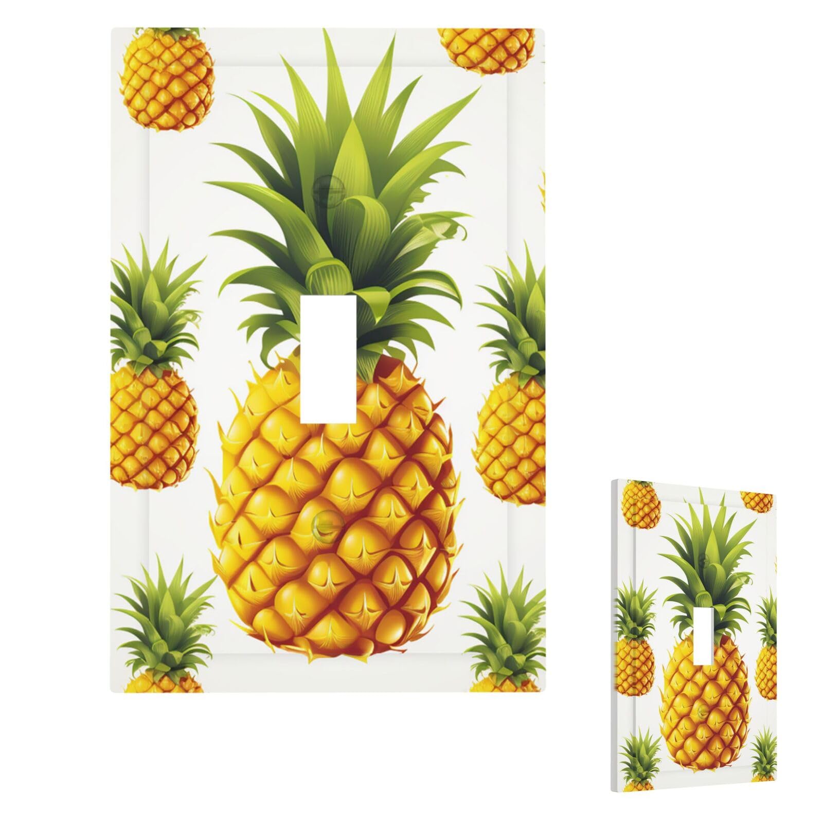 Yellow Pineapple On White Background Illustration Wall Plate Cover Modern Decorative 1 Gang Light Switch Cover Unbreakable Receptacle Outlet Covers For Living Room Bedroom Home Decor Single Toggle