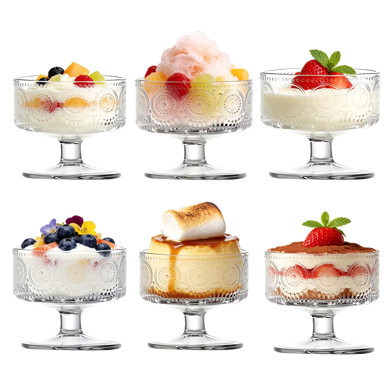 6 ciotole da dessert in vetro, per gelato, gambo corto, girasole, gamberetti, bicchieri da cocktail, antipasti, macedonia, budino, ciotole da cocktail con piede (n. T1808)