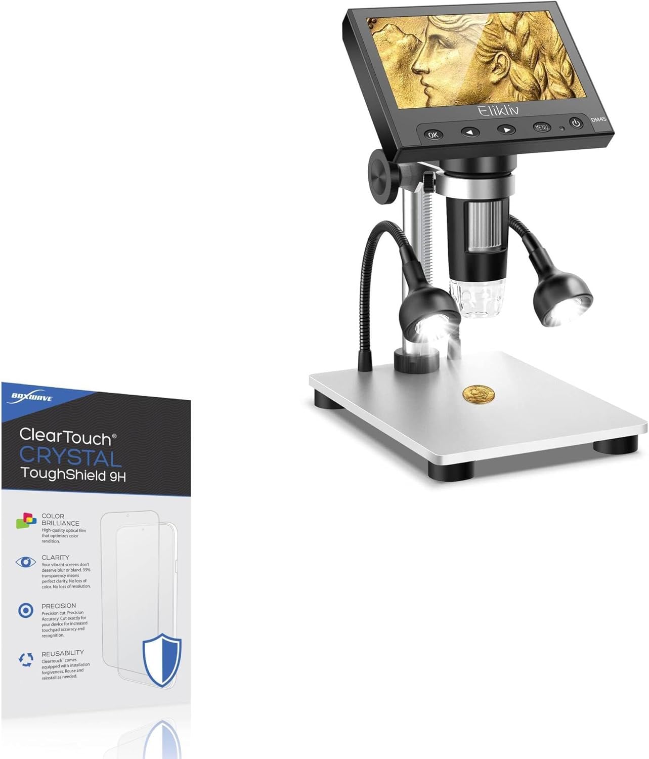 BoxWave Screen Protector Compatible With Elikliv EDM4s Coin Microscope (4.3 in) - ClearTouch Crystal ToughShield 9H (2-Pack), Clear 9H Tough Flexible Film Screen Protector