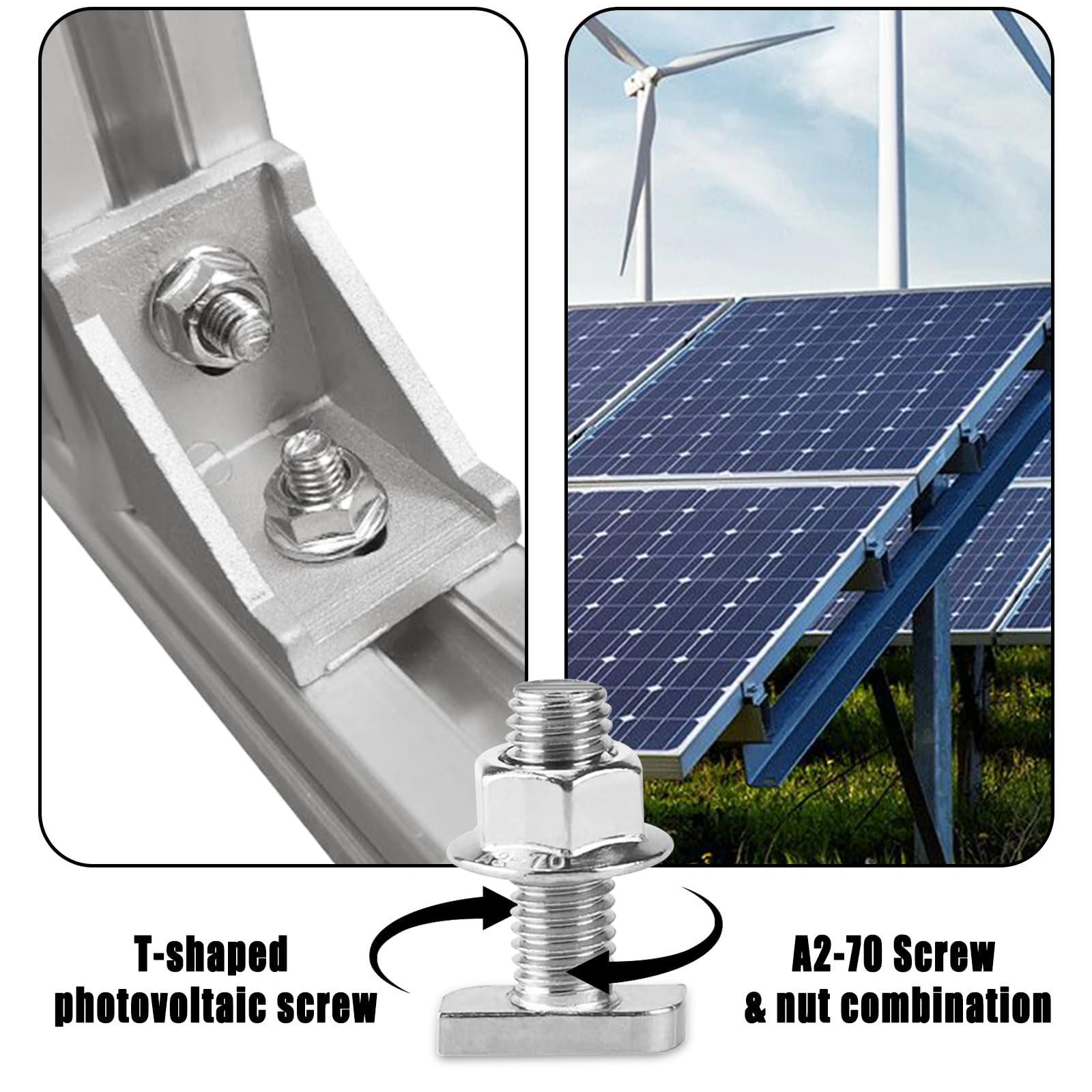 12 tornillos de cabeza de martillo M8 x 20 con tuercas de brida, acero inoxidable A2-70, tornillos con tuercas de bloqueo para invernadero fotovoltaico y soporte de panel solar