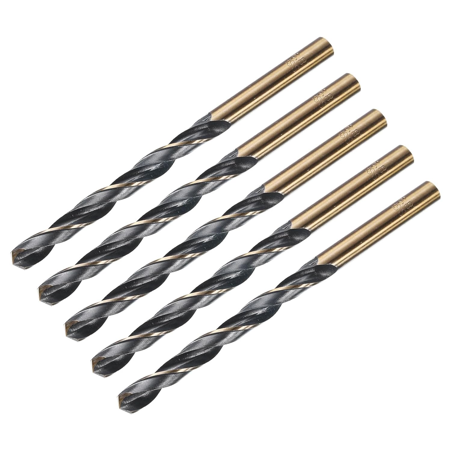 uxcell 5pcs Straight Shank Twist Drill Bits 5mm Gold Titanium & Black Nitride Coated High Speed Steel (HSS) 4341 with 5mm Shank for Stainless Steel Alloy Metal Plastic Wood