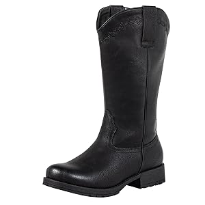 SheSole Extra Wide Calf Boots for Women - Easy Pull-On with Hidden Stretch Panel Western Design Round Toe