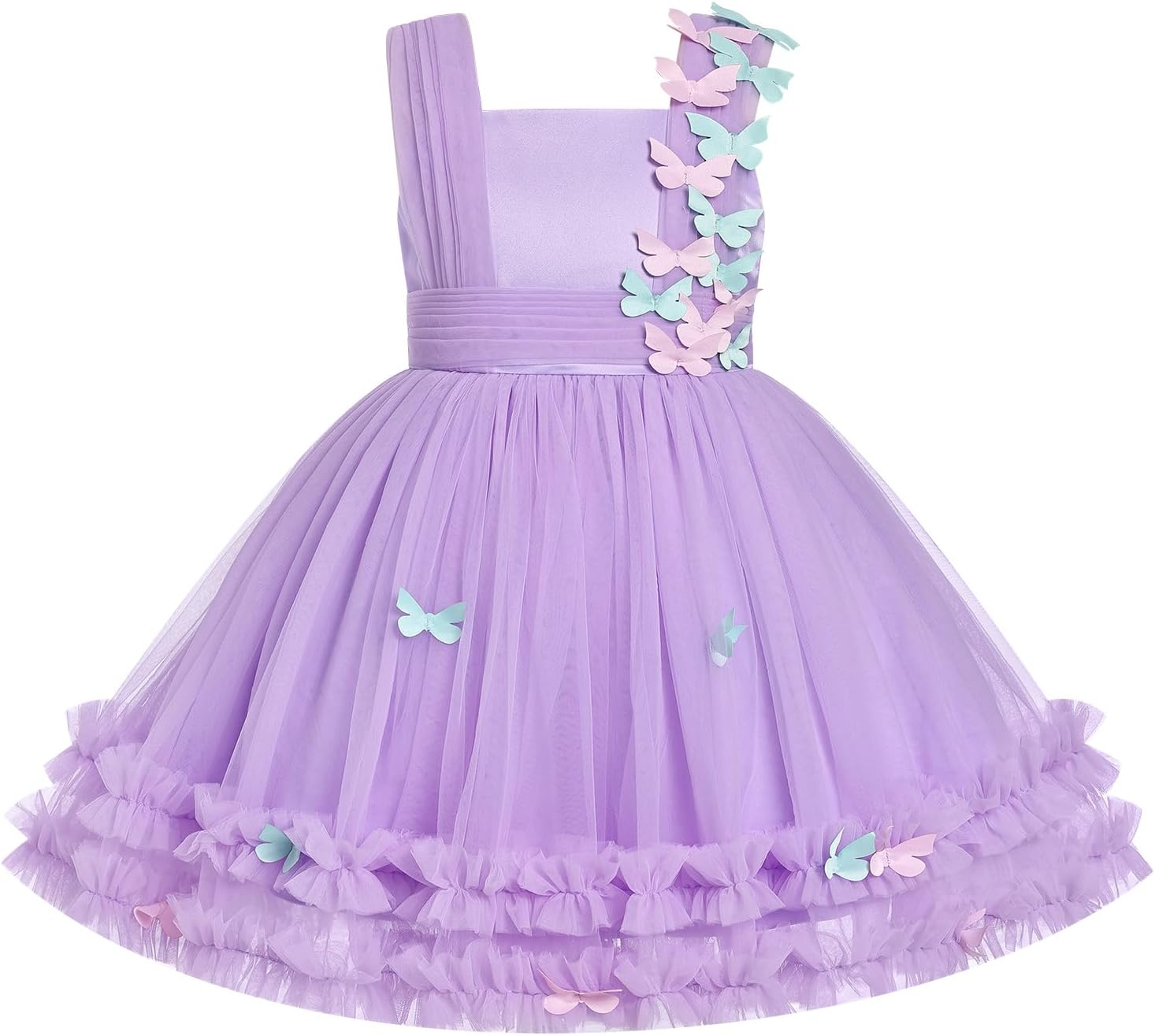 IDOPIP Toddler Girls Butterfly Birthday Dress Ruffle Tulle Flower Girl Wedding Pageant Formal Party Dress for Photo Shoot 1-6