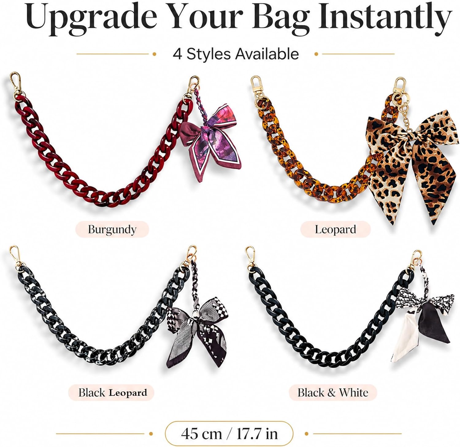 Dilrlet Acrylic Leopard Print Purse Chain for Women with Scarf Bow