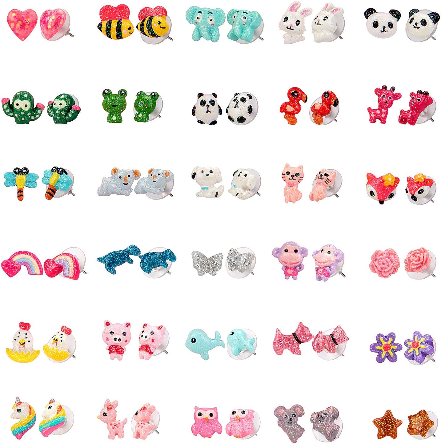 Hypoallergenic Earrings Set for Little Girls, Children's Colorful Cute Earrings for Kids