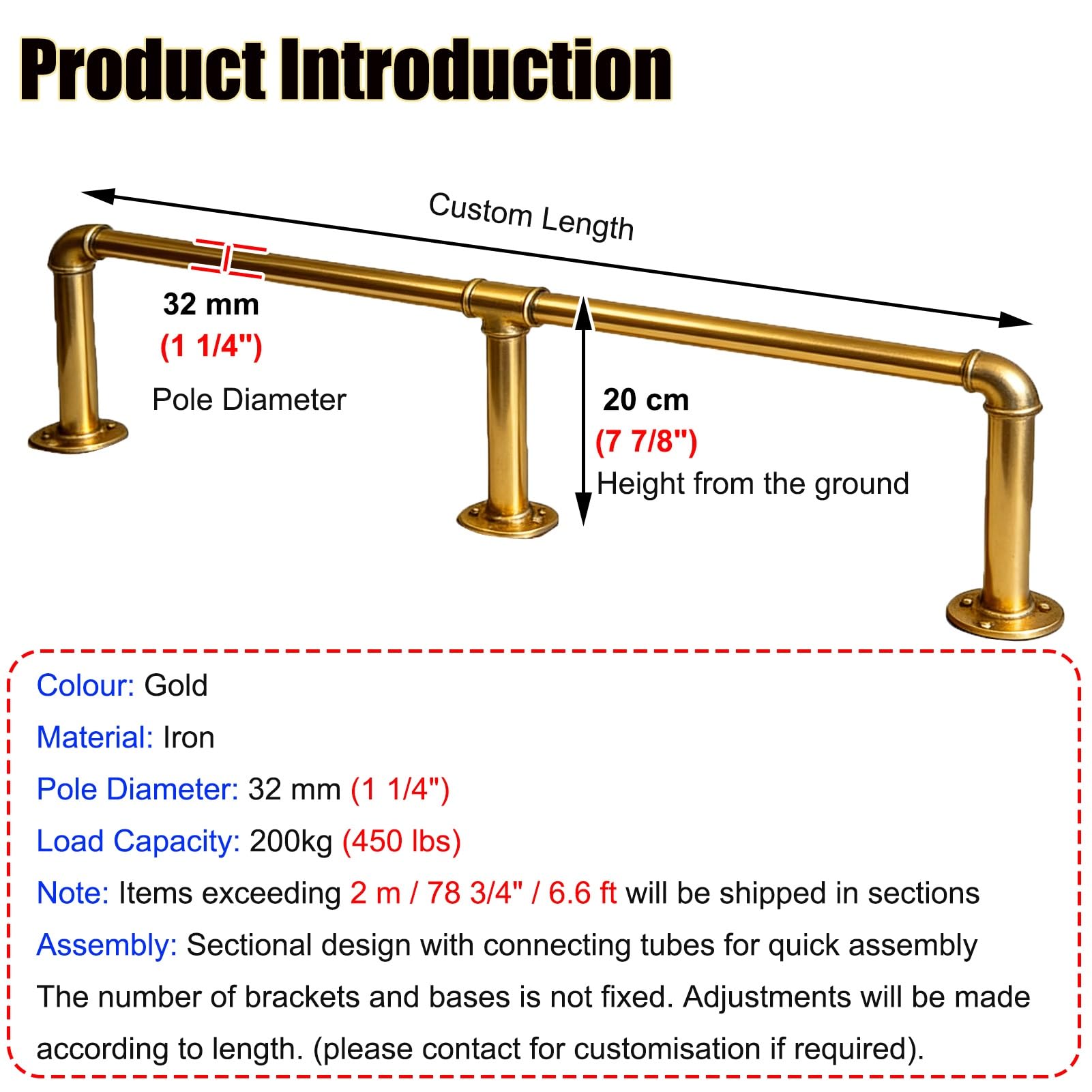 Podnóżek barowy, wytrzymały złoty podnóżek 85 cm (2,8 stóp) - Metalowo-żelazny zestaw podnóżków do komercyjnych wysp kuchennych i użytku pod biurkiem, sprzęt montażowy r