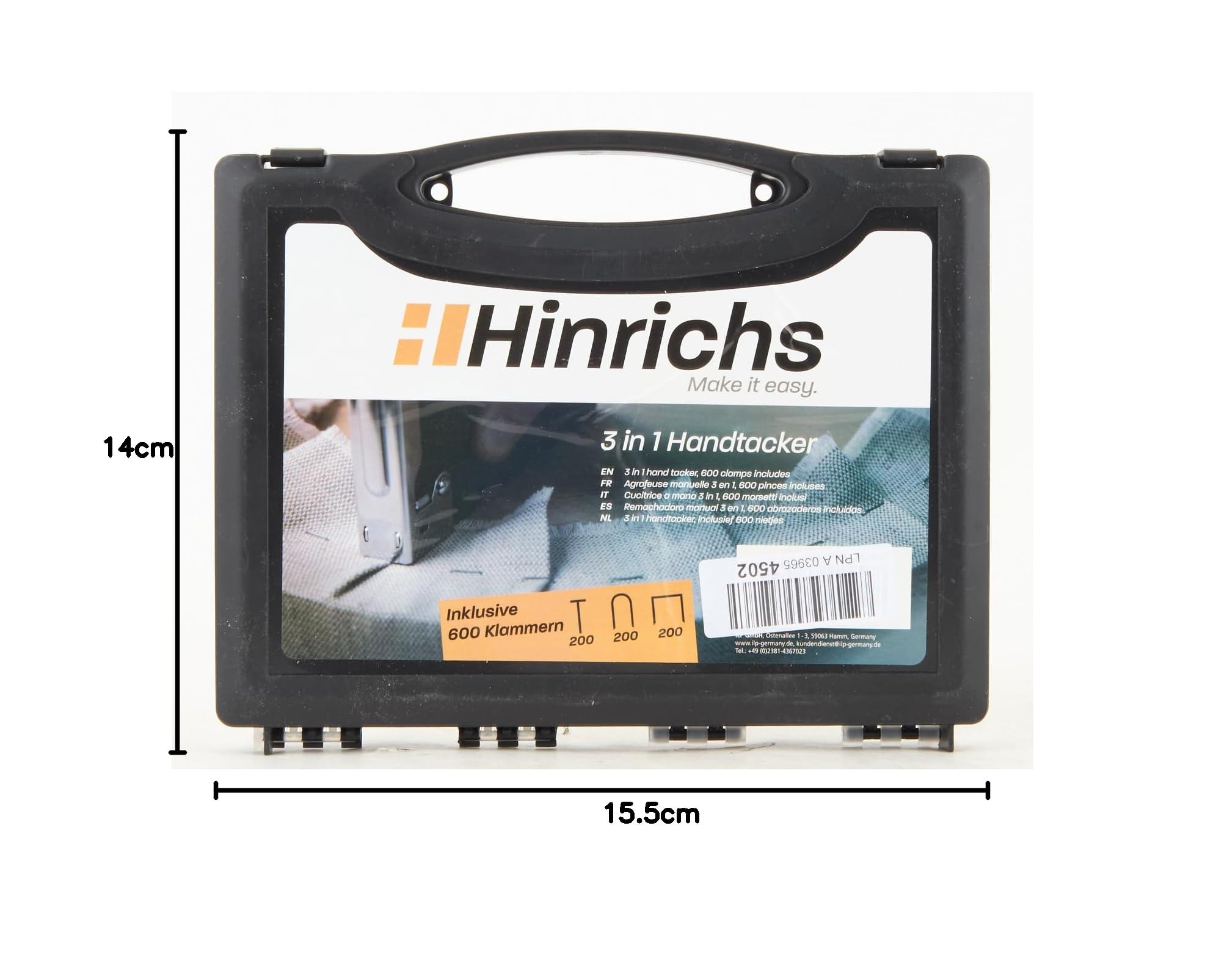 Hinrichs Cucitrice e Spillatrice Professionale 3-in-1 – Pistola Sparachiodi e Pinzatrice Manuale per Legno, Mobili e Tessuti – Include 1600 Graffe e 800 Chiodi | Pinzatrice e Sparachiodi per Fai-da-te