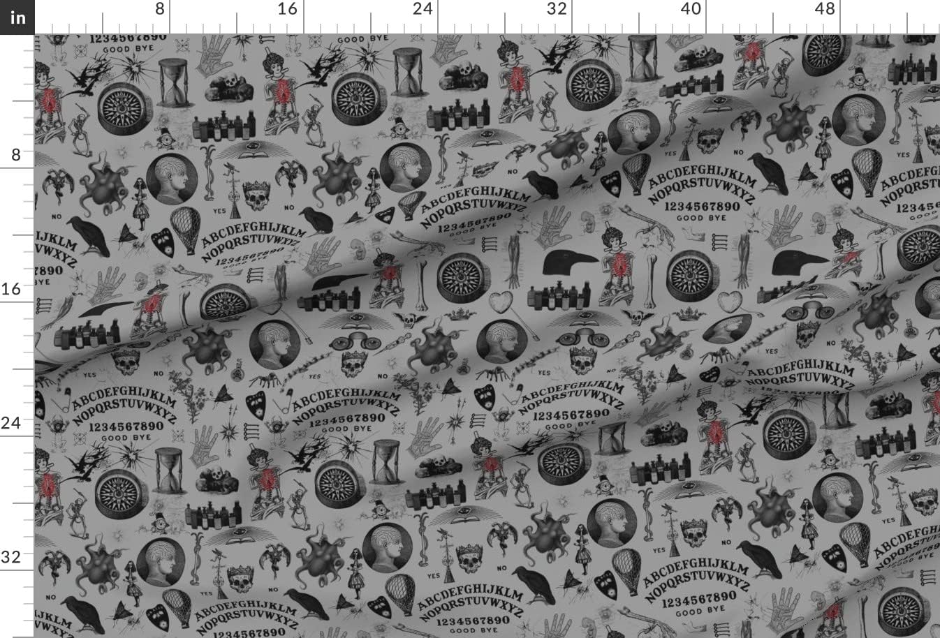 Spoonflower Fabric - Board Fortune Occult Halloween Steampunk Anatomy Medical Printed on Chiffon Fabric by The Yard - Sewing Fashion Apparel Dresses Home Decor