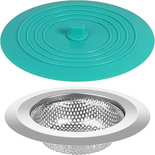 Kitchen Sink Strainer Sink Stopper - tifanso 2 PCS Sink Strainer Stopper Kit, Universal Silicone Drain Cover, 4.5 Inch Stainless Steel Sink Drain Strainer, Food Catcher for Kitchen Sink