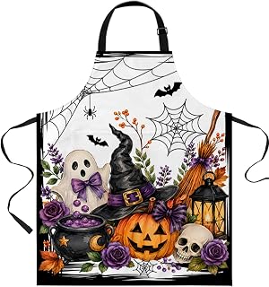 Halloween Aprons for Women with Pockets,Horror Ghost Pumpkins Floral Bat...