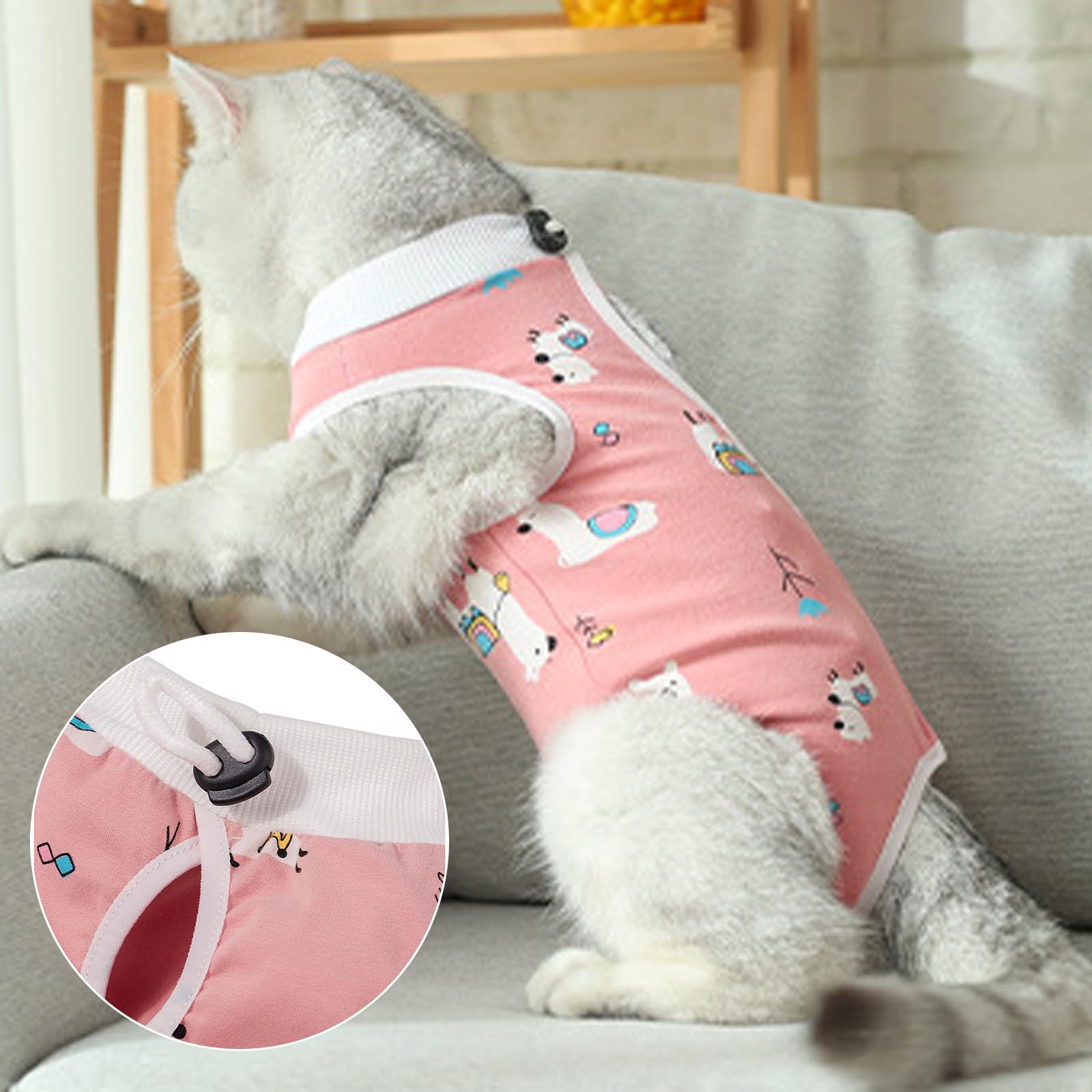 1 Piece Cat Recovery Suit Outfit Baby Cotton Surgery Recovery Breathable Cat Surgical Body Suit to Stop Licking Antiflexing Onesie Post Kitten(S) - Image 4