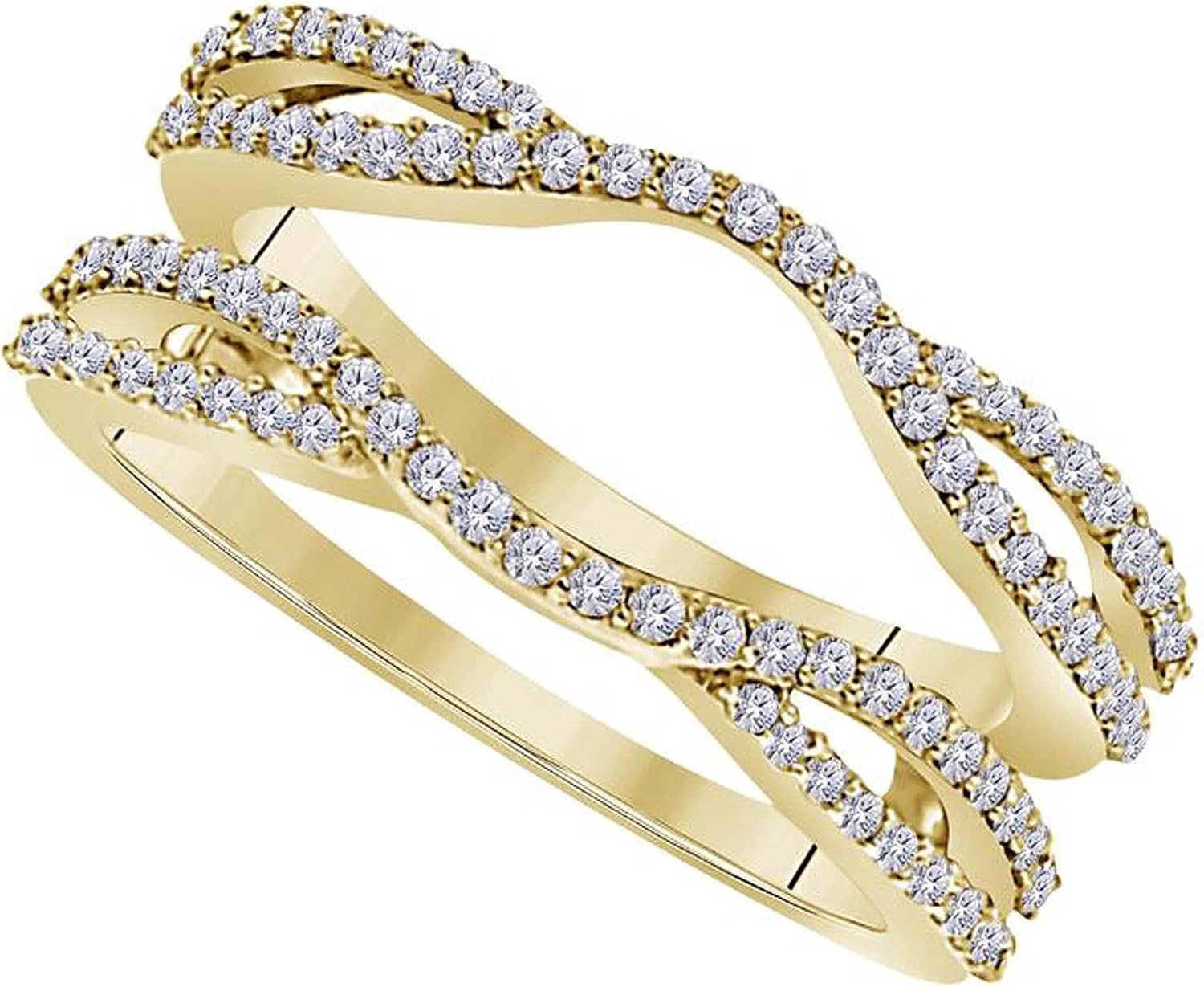 V Touch Round Cut D/VVS1 Diamond Enhancer Guard Double Chevron Wedding Ring for Womens 925 Sterling Silver