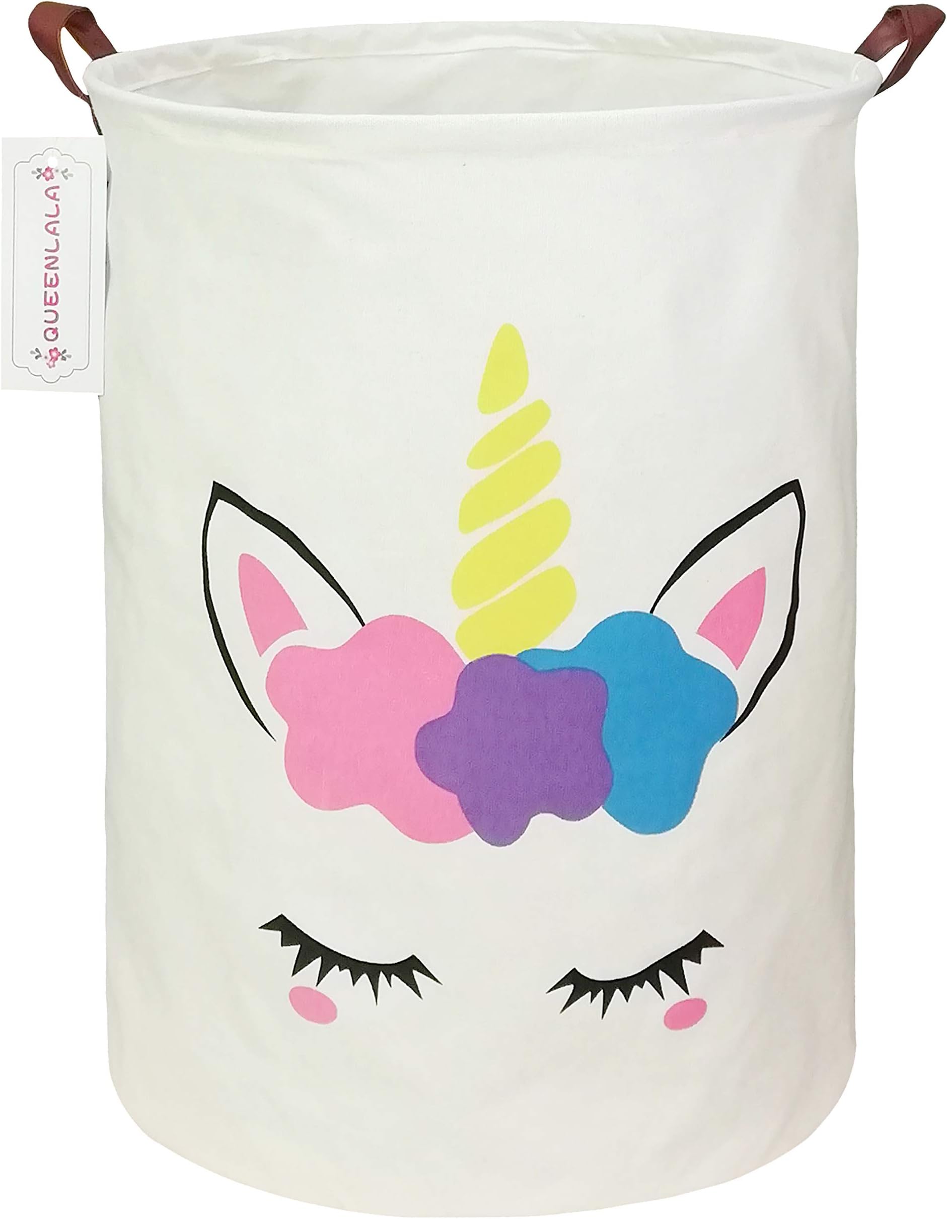 QUEENLALA Large Storage Basket,Laundry Hamper/Bathroom/Home Decor/Collapsible Round Storage Bin,Boys and Girls Hamper/Boxes/Clothing(Golden Unicorn)