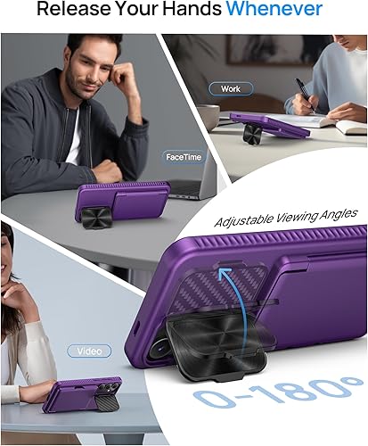 Miniatura 3 de Funda para Samsung Galaxy S25 FE, tarjetero integrado, soporte y cubierta para lente, prueba de caídas de grado militar, borde de silicona suave,