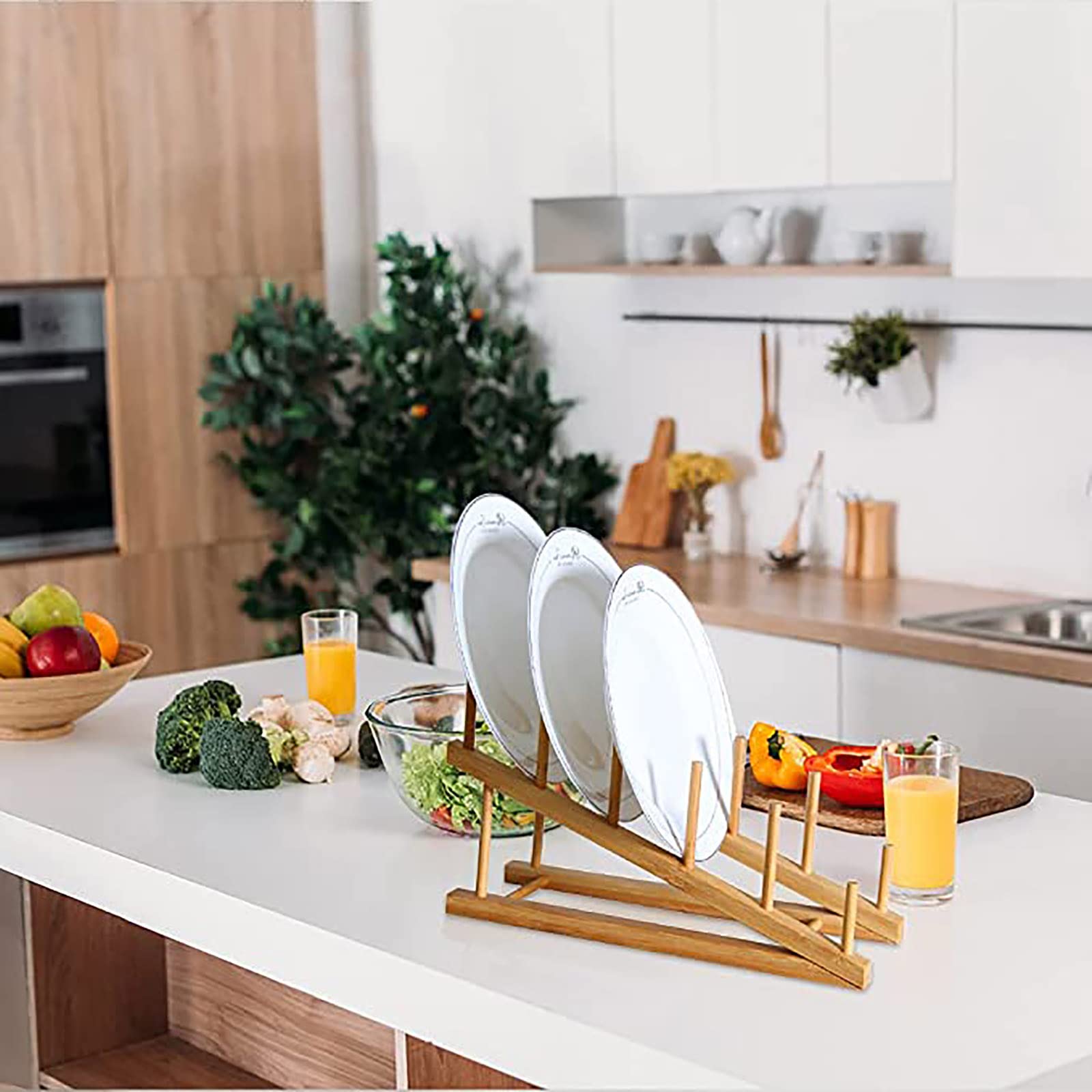 Porte-Assiettes en Bambou, Porte-Assiettes en Bambou, Porte-Assiettes en Bois pour Assiette, Tasse, Couvercle de Casserole, Livres