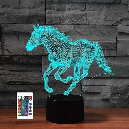 SUPERRUIDALONG Luces nocturnas de 16 colores con control remoto de caballos 3D, ilusión de acrílico, lámpara de mesita de noche, decoración de