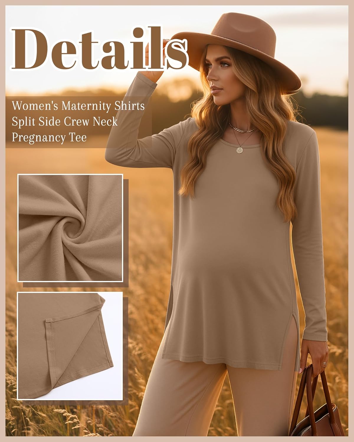 Riyiper 3 Pack Women's Maternity Long Sleeve T-Shirts Round Neck Side Split Tops Loose Casual Pregnancy Mama Clothes Fall - Image 3