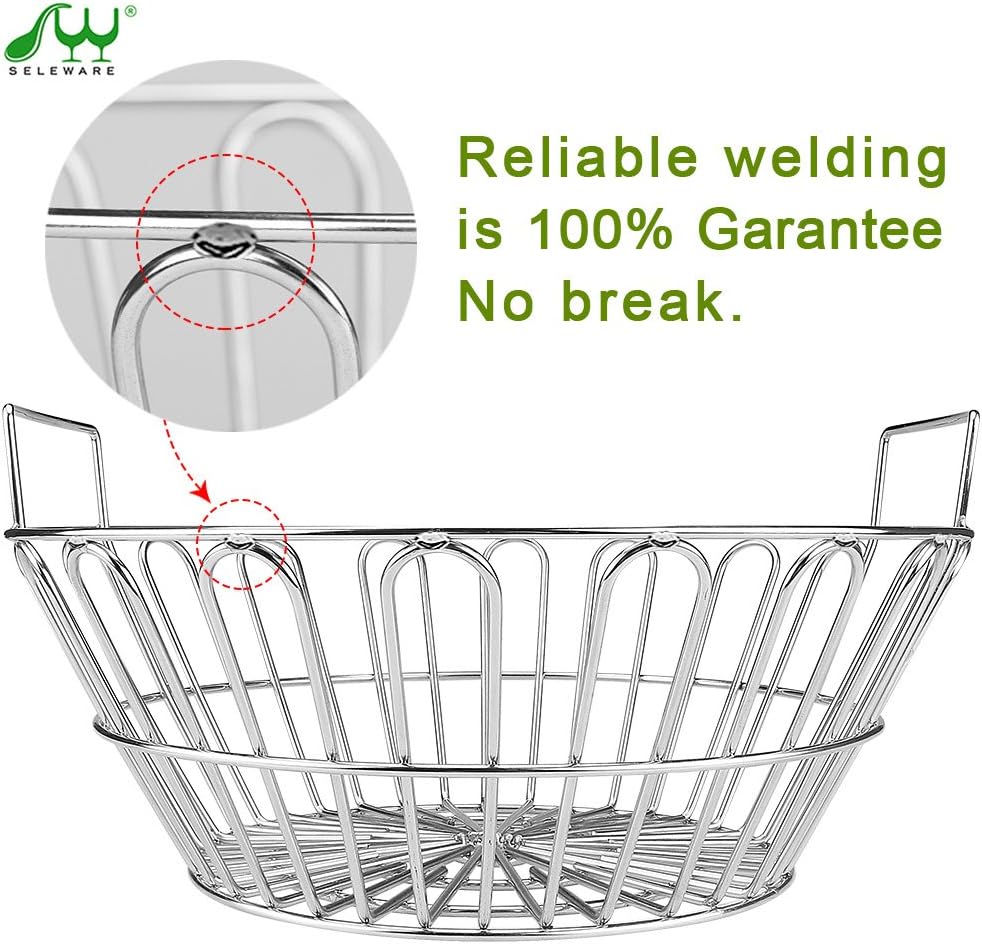 Seleware Innovative Stainless Steel Lump Charcoal Fire Basket, Grill Baskets for the Large Big Green Egg, Primo Kamado and Large Grill Dome, 14 Inch Diameter