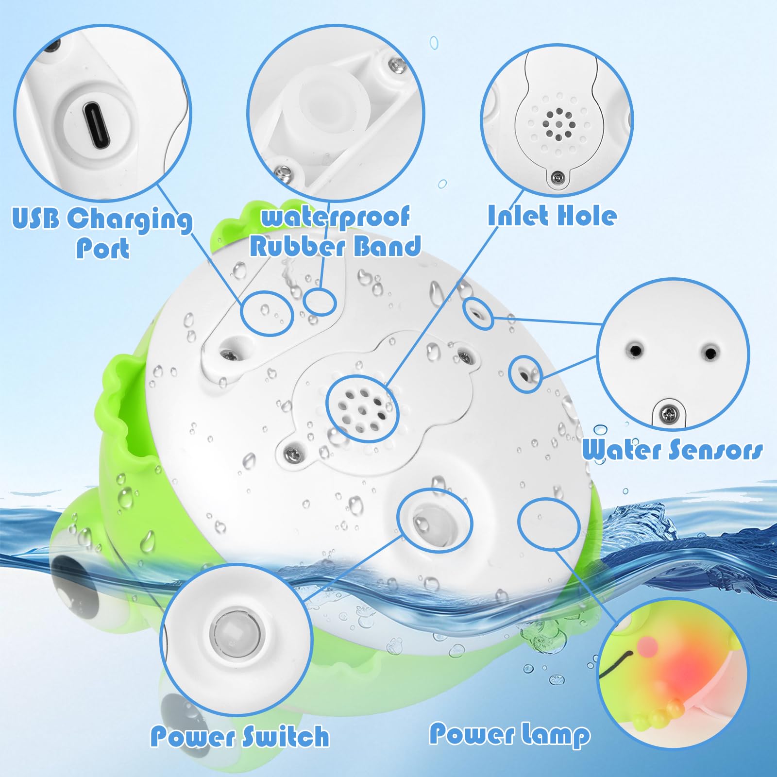 Withosent Grenouille Jouet Bain Bébé, Rechargeable Jeux de Enfant avec LED, Induction Automatique Arroseur Jeu de Bain, Jouet pour Le Garçons et Filles pour 1-6Ans