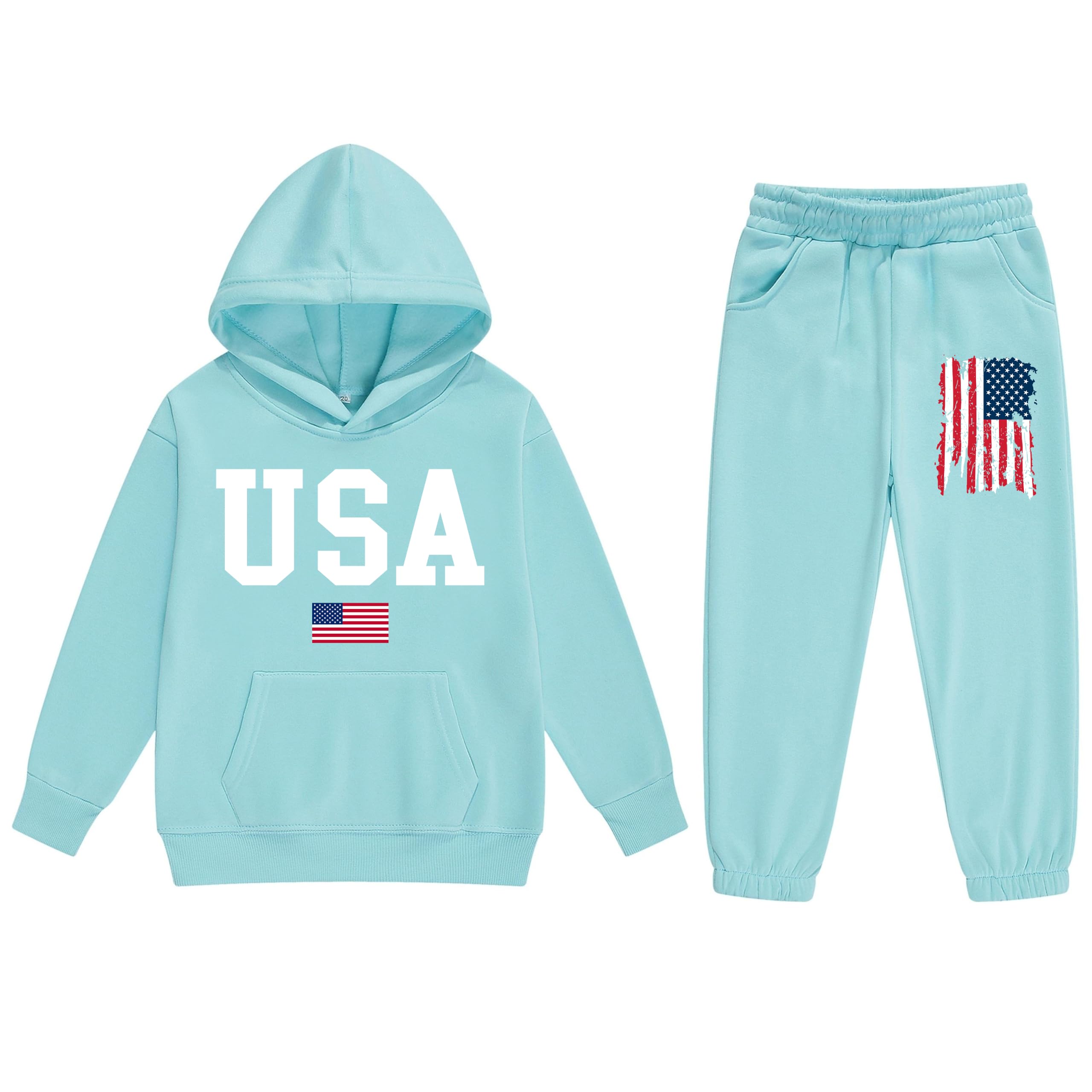 Vivimeng Boys USA Sweatshirt Suit Kid USA Hoodie Set American Flag Sweater Girls American Hooded Pullover Suit