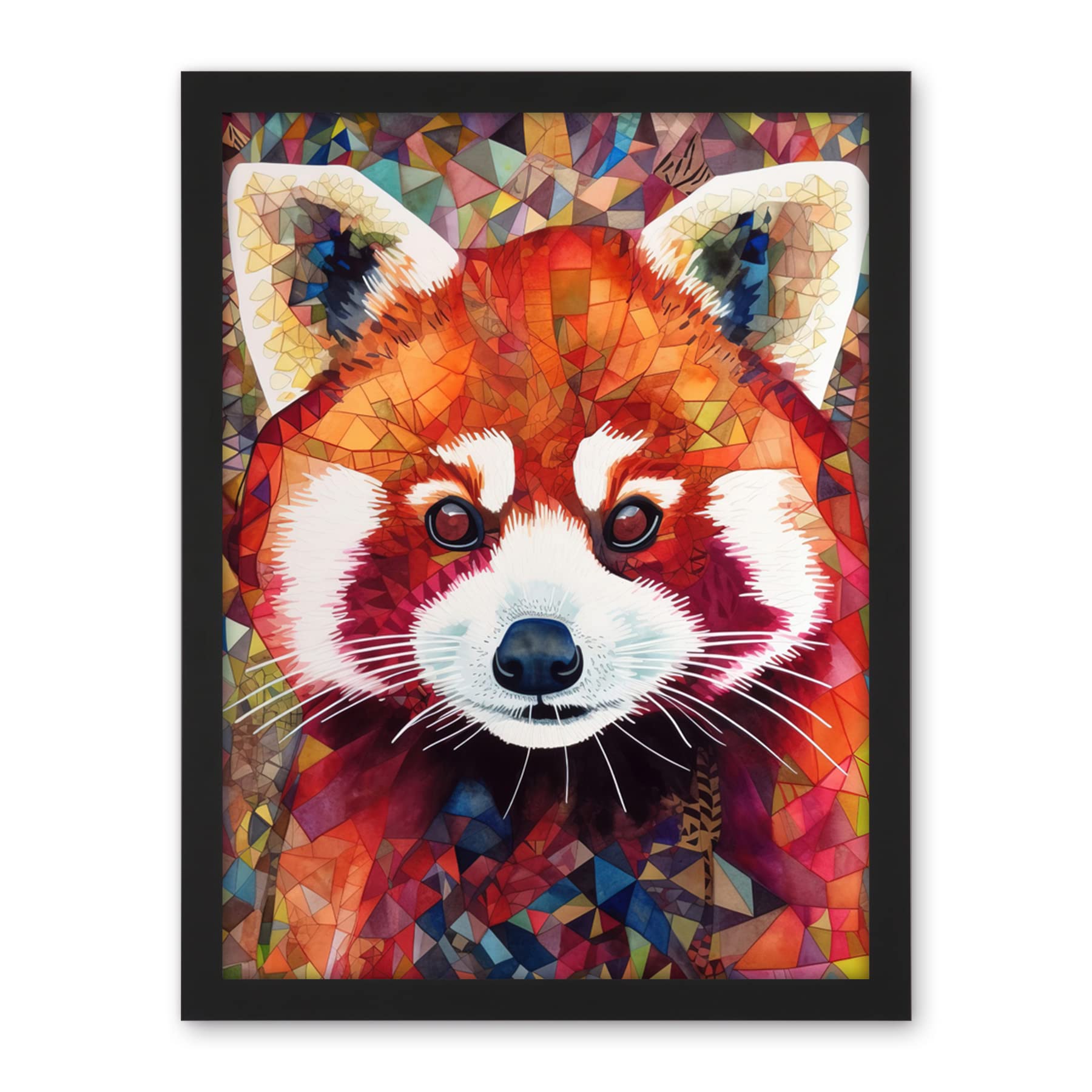 Artery8 Red Panda Portrait Multicoloured Folk Art Artwork Framed Wall Art Print 18X24 Inch