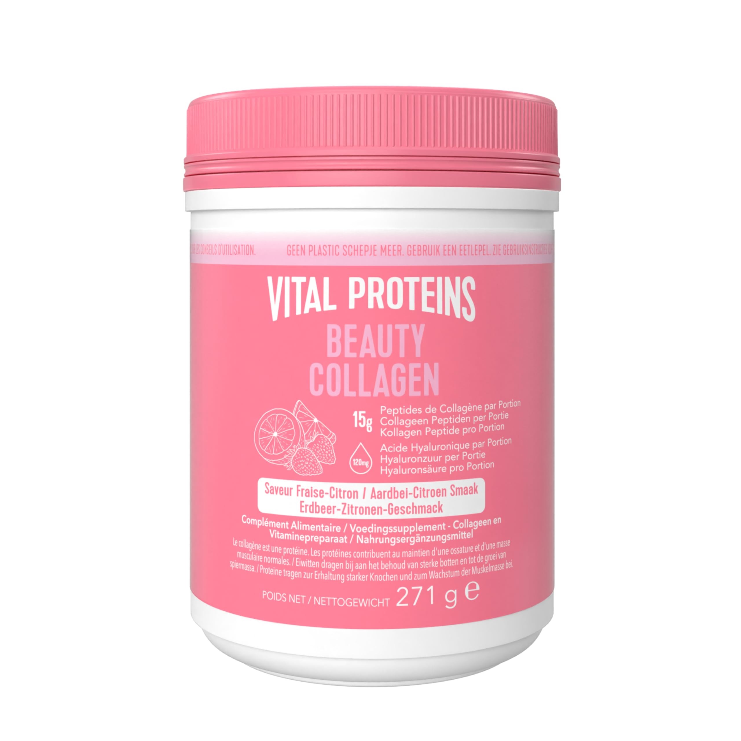 Vital Proteins Beauty Collagen Powder 271g with Hyaluronic Acid, Biotin, Strawberry-Lemon Flavor